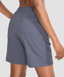 women's drawstring with pockets shorts 7'' in dusty blue - back view