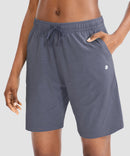 women's drawstring with pockets shorts 7'' in dusty blue - side view