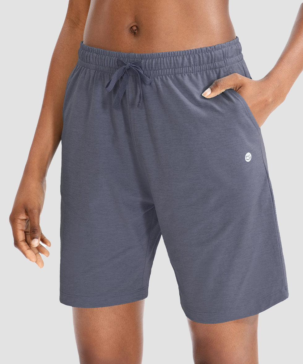women's drawstring with pockets shorts 7'' in dusty blue - side view