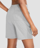 women's drawstring with pockets shorts 7'' in light grey - back view
