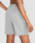 women's drawstring with pockets shorts 7'' in light grey - back view