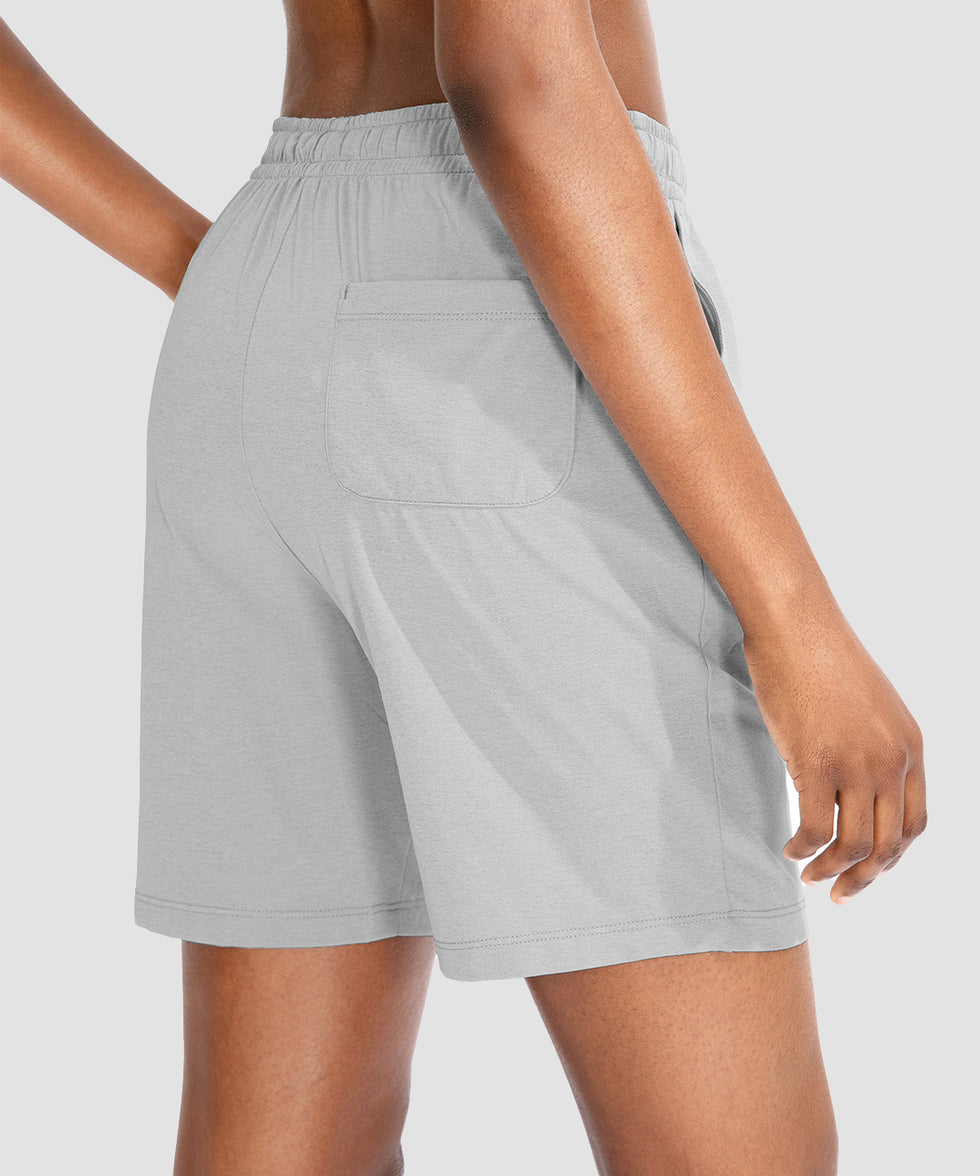 women's drawstring with pockets shorts 7'' in light grey - back view