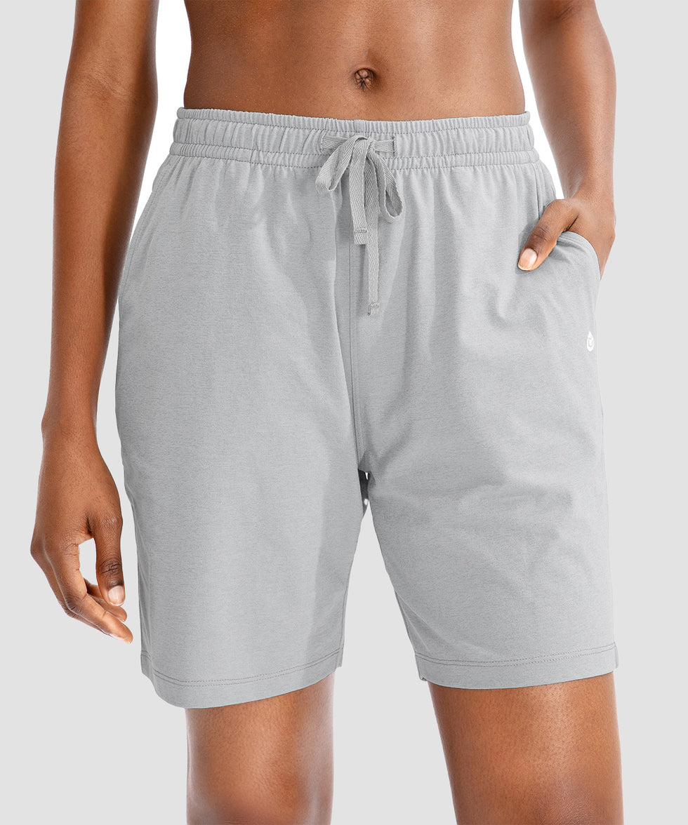 women's drawstring with pockets shorts 7'' in light grey - front view
