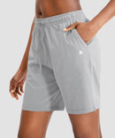 women's drawstring with pockets shorts 7'' in light grey - pocket details view