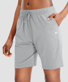 women's drawstring with pockets shorts 7'' in light grey - side view