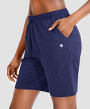 women's drawstring with pockets shorts 7'' in navy - pocket details view