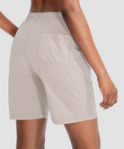women's drawstring with pockets shorts 7'' in oatmeal - back view