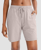women's drawstring with pockets shorts 7'' in oatmeal - front view