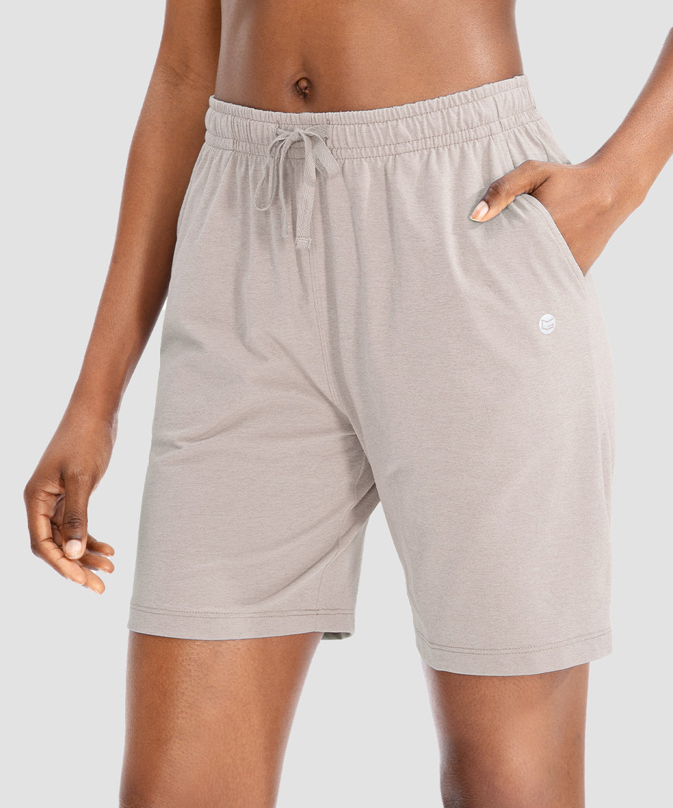 women's drawstring with pockets shorts 7'' in oatmeal - side view