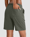 women's drawstring with pockets shorts 7'' in olive green - back view