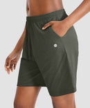 women's drawstring with pockets shorts 7'' in olive green - pocket details view