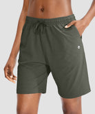 women's drawstring with pockets shorts 7'' in olive green - side view