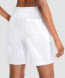 women's drawstring with pockets shorts 7'' in white - back view