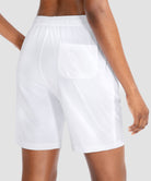 women's drawstring with pockets shorts 7'' in white - back view