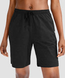 women's drawstring with pockets shorts 9'' in black - front view