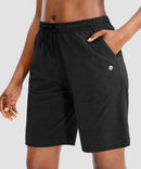 women's drawstring with pockets shorts 9'' in black - side view