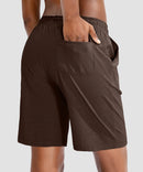 women's drawstring with pockets shorts 9'' in brown - back view