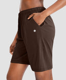 women's drawstring with pockets shorts 9'' in brown - pocket details view