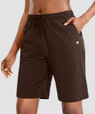 women's drawstring with pockets shorts 9'' in brown - side view