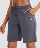 women's drawstring with pockets shorts 9'' in dark grey - side view