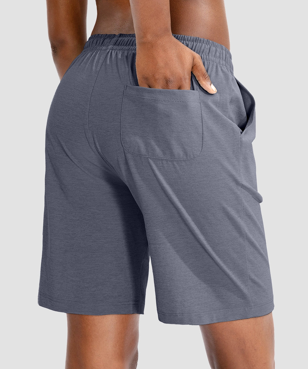 women's drawstring with pockets shorts 9'' in dusty blue - back view