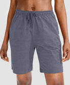 women's drawstring with pockets shorts 9'' in dusty blue - front view
