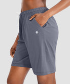 women's drawstring with pockets shorts 9'' in dusty blue - pocket details view
