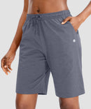 women's drawstring with pockets shorts 9'' in dusty blue - side view
