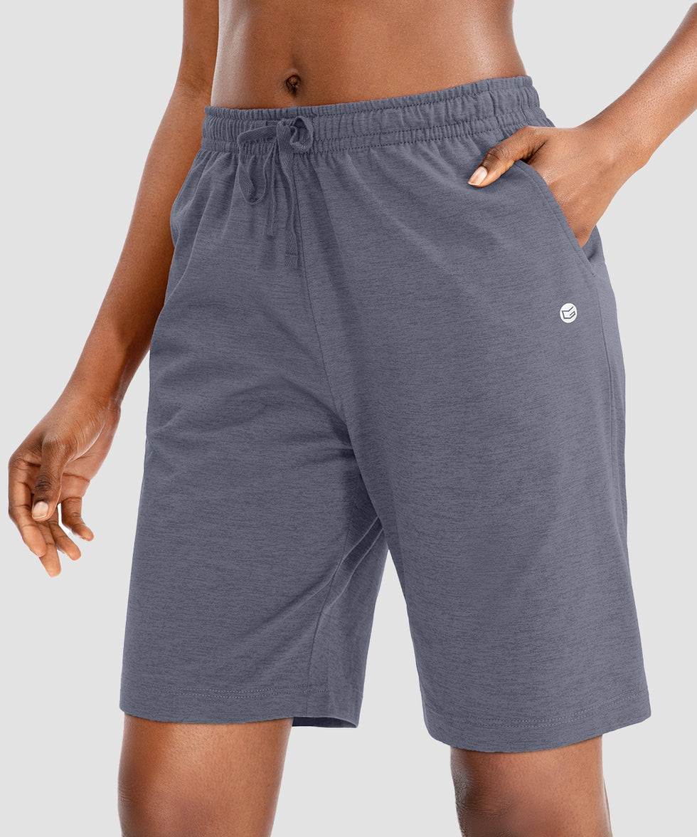 women's drawstring with pockets shorts 9'' in dusty blue - side view