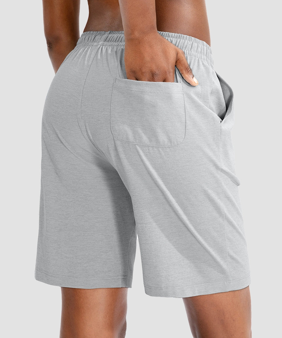 women's drawstring with pockets shorts 9'' in light grey - back view