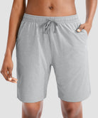 women's drawstring with pockets shorts 9'' in light grey - front view