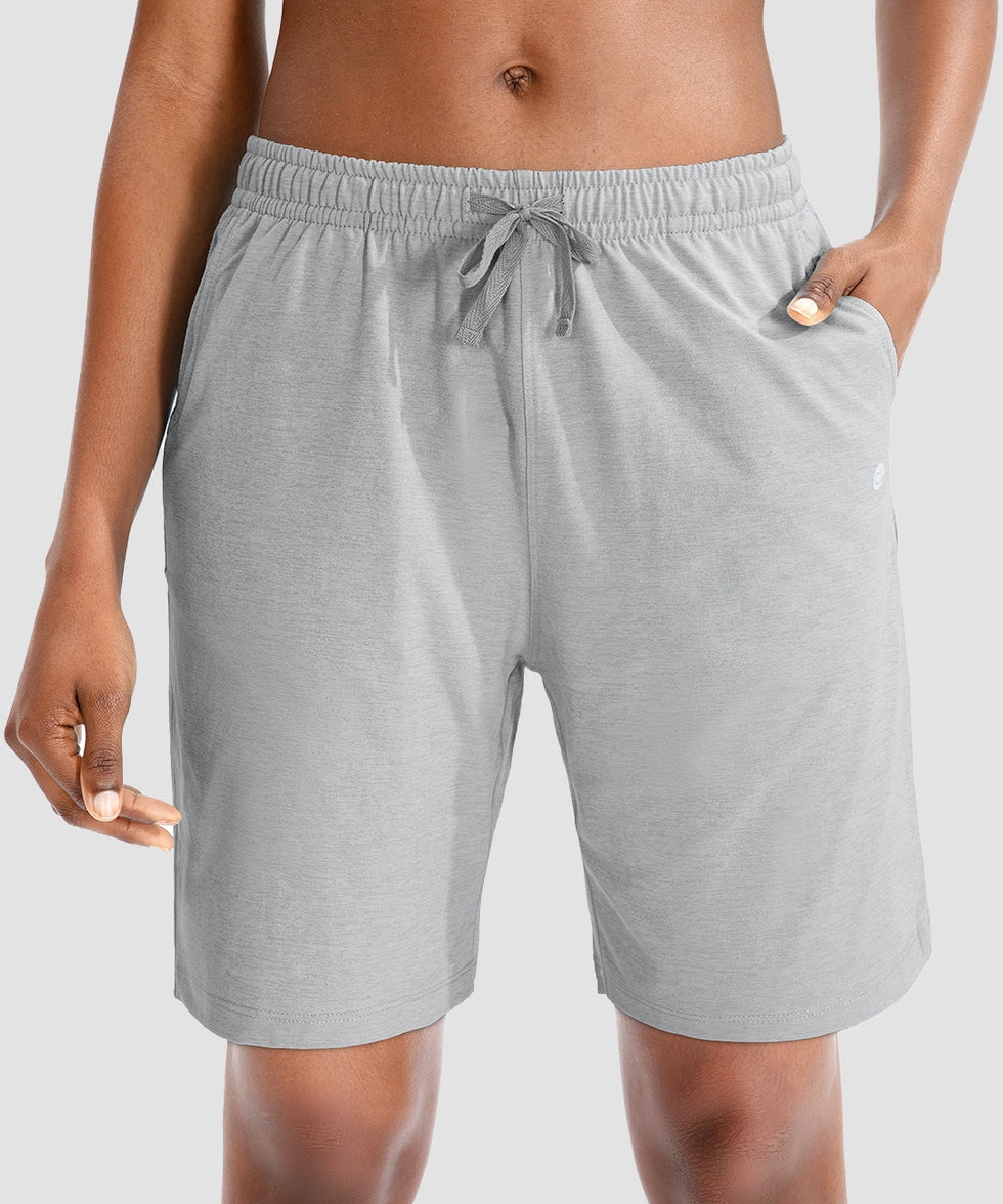 women's drawstring with pockets shorts 9'' in light grey - front view