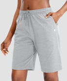 women's drawstring with pockets shorts 9'' in light grey - side view