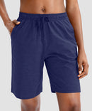 women's drawstring with pockets shorts 9'' in navy - front view