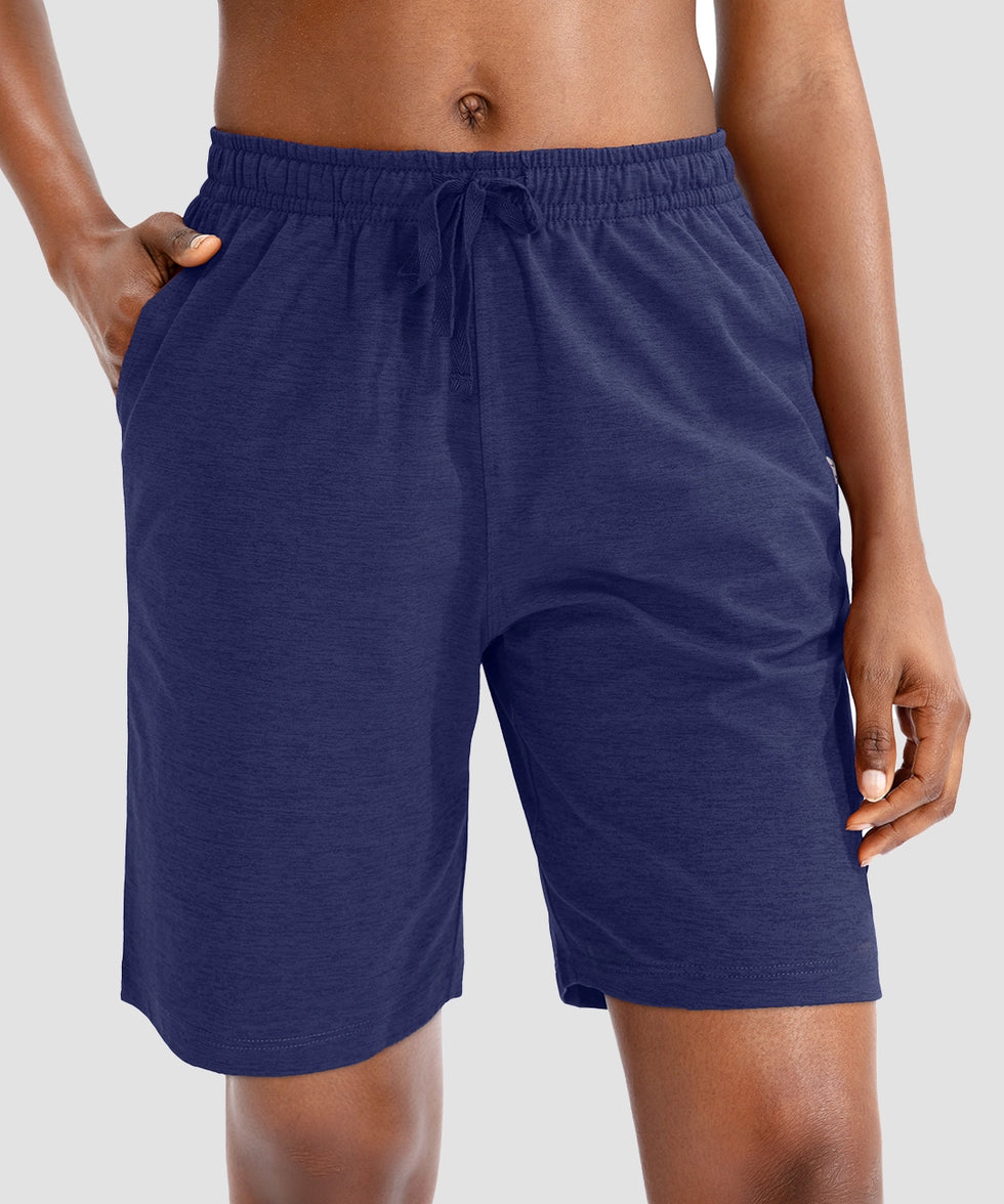 women's drawstring with pockets shorts 9'' in navy - front view