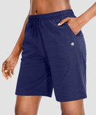women's drawstring with pockets shorts 9'' in navy - side view