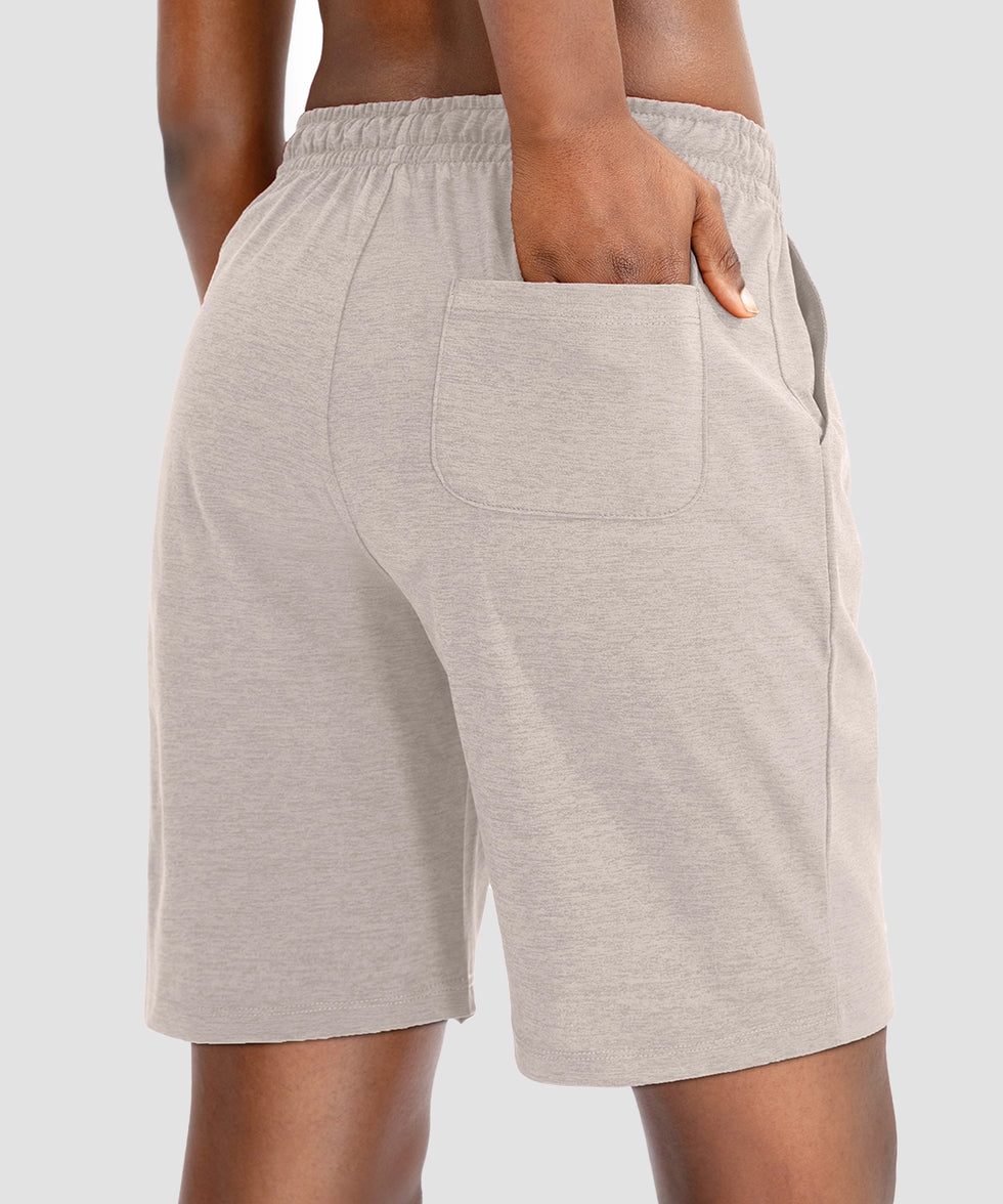 women's drawstring with pockets shorts 9'' in oatmeal - back view
