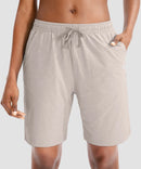 women's drawstring with pockets shorts 9'' in oatmeal - front view