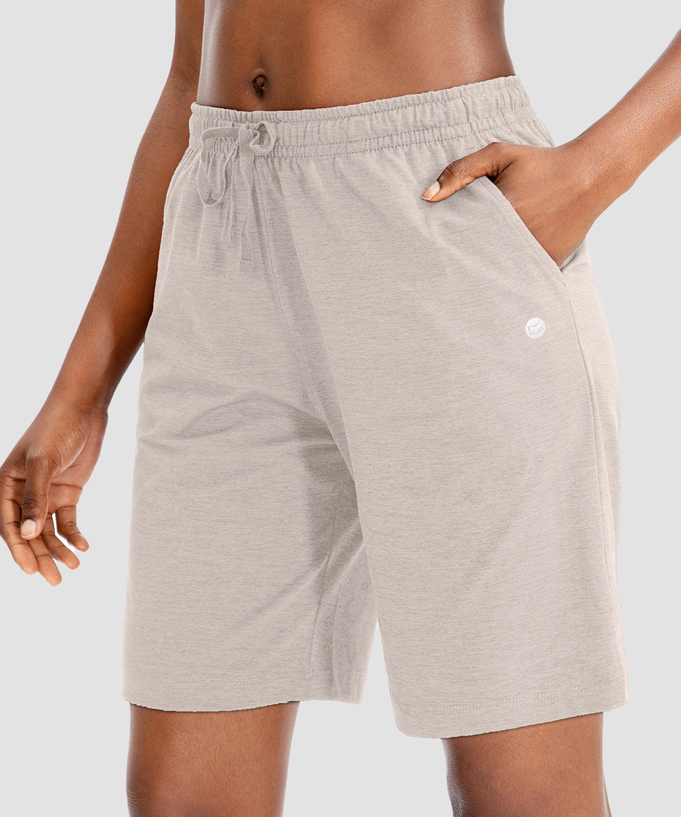 women's drawstring with pockets shorts 9'' in oatmeal - side view