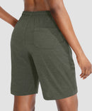 women's drawstring with pockets shorts 9'' in olive green - back view