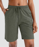 women's drawstring with pockets shorts 9'' in olive green - front view