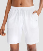 women's drawstring with pockets shorts 9'' in white - front view