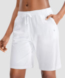 women's drawstring with pockets shorts 9'' in white - side view