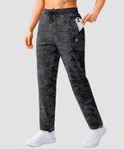 women's elastic waist 2 zip pockets track pants in black camo - side view