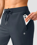 women's elastic waist 2 zip pockets track pants in dark gray - pocket detail view