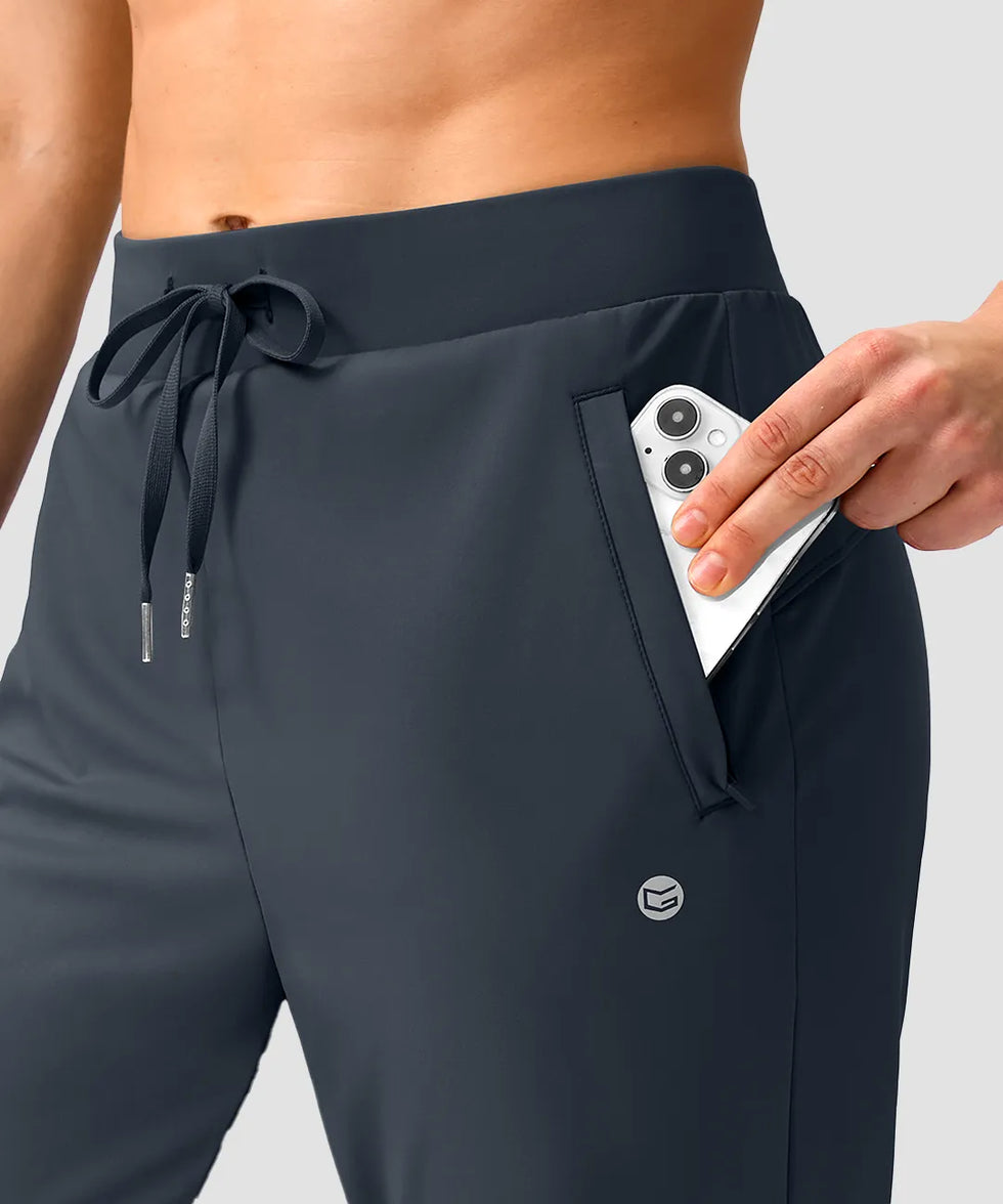 women's elastic waist 2 zip pockets track pants in dark gray - pocket detail view