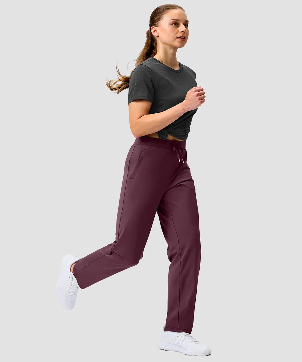 women's elastic waist 2 zip pockets track pants in date red - matching outfits view