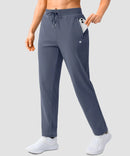 women's elastic waist 2 zip pockets track pants in dusty blue - side view