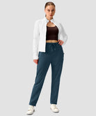 women's elastic waist 2 zip pockets track pants in heather blue - matching outfits view