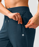 women's elastic waist 2 zip pockets track pants in heather blue - pocket detail view